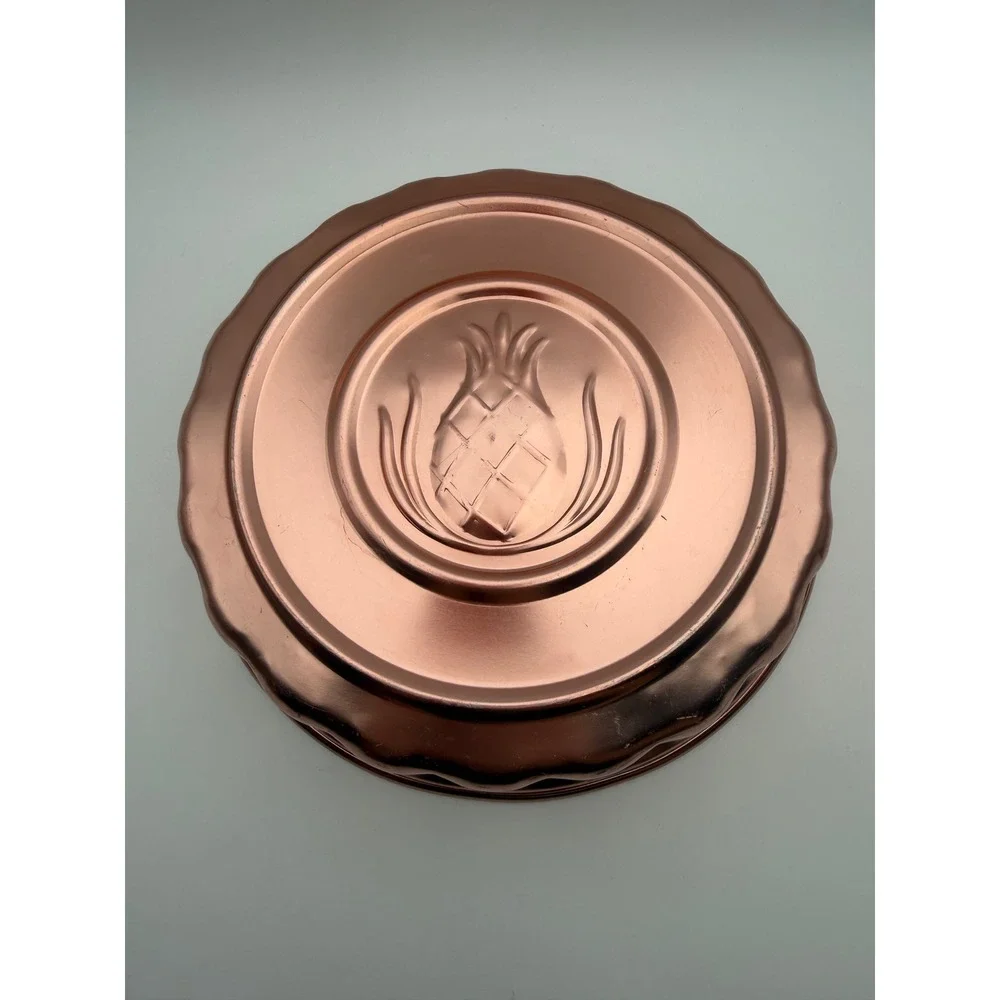 Vintage Copper Aluminum Pineapple Jello Mold Round Fluted Cake Tin Wall Decor